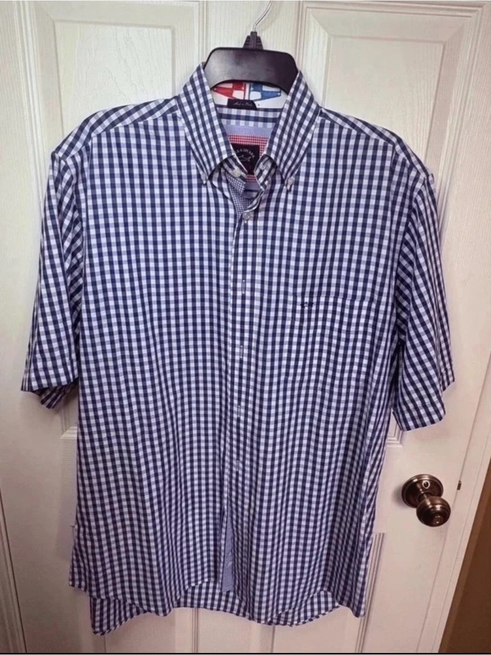 Paul & Shark Navy and White Gingham Short Sleeve Button-Down Shirt